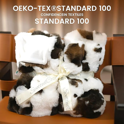 Cow Print Faux Fur Throw Blanket for Couch, Soft & Plush Fuzzy Blanket for Sofa, Bedroom, Living Room, Super Soft Warm for Adults Kids Girl Gifts Bedroom Couch Sofa Travel,60x80 Inches Black Brown