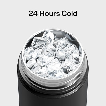 Kids Insualated Water Bottle with Straw - 12oz Stainless Steel Water Bottle with Dual Spouts, Leak-Proof, BPA-Free, Double Wall Vacuum Keeps Cold for 24 Hours for Sports, Travel, School (Black Night)
