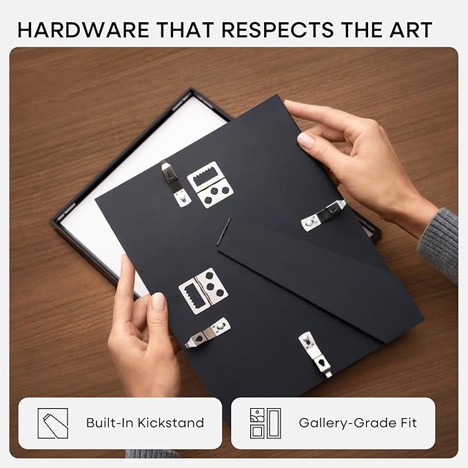 Homeforia A4 Picture Frame Black, High End Metal 8.3 x 11.7 Frames for Wall, A4 Photo Frame with Mat for A5 inch Print, 8.25 by 11.75 Black Poster Frames, 8.3x11.7 Frame with Glass, Wall Kit, Set of 1