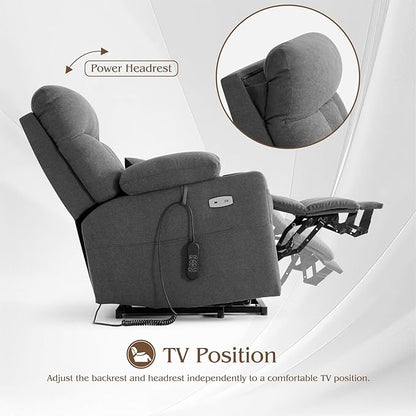 Power Lift Recliner Chair for Elderly with Extended Footrest, Infinite Position Lay Flat Recliner Chair for Adult W/Massage & Heating, Adjustable Headrest, 3-Motor Zero Gravity,Cup Holder, Fabric