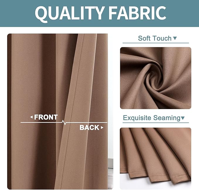 ChrisDowa Small Window Curtains for Kitchen and Bedroom - Grommet Short Thermal Insulated Room Darkening Curtains (2 Panels, Cappuccino, 42 x 36 Inch)