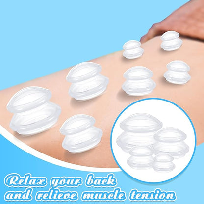 Nuanchu 8 Pcs 4 Sizes Cupping Therapy Set with Satin Bag Silicone Massage Cups Professional Cupping Therapy Vacuum Cup for Cellulite Joint Pain Muscle Pain(Clear)