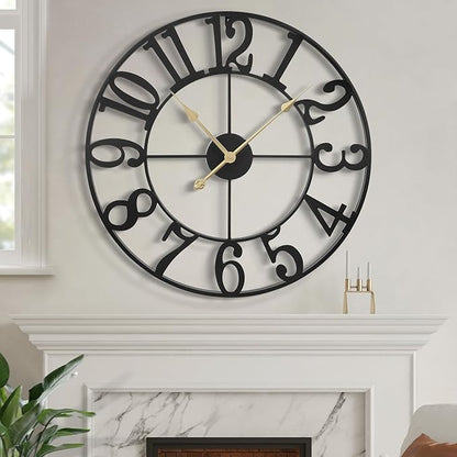 LEIKE 31 Inch Extra Large Wall Clock, Retro Decorative Oversized Silent Little Ticking Battery Operated,Black Metal Arabic Numerals Wall Clocks for Living Room,Office,Entrance Farmhouse Decor