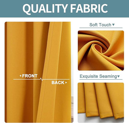 ChrisDowa Small Window Curtains for Kitchen and Bedroom - Grommet Short Thermal Insulated Room Darkening Curtains (2 Panels, Mustard Yellow, 52 x 36 Inch)