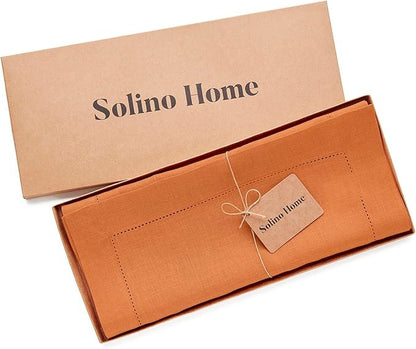 Solino Home Linen Pumpkin Table Runner 72 Inches Long - 100% Pure Linen Hemstitch Table Runner 14 x 72 Inch for Dresser, Dining, Fall, Autumn, Halloween, Thanksgiving - Classic Hemstitch