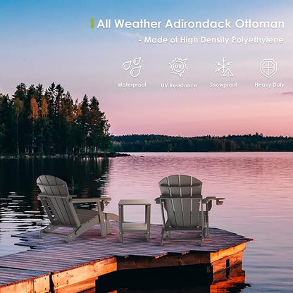 GREENVINES Adirondack-Ottoman | HDPE Plastic | Outdoor Footrest | All Weather | Foot Rest | Foot Stool | Grey | for Adirondack Chair | for Patio Backyard Pool