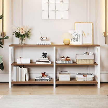 LVB Industrial Entryway Table, Farmhouse Rustic Console Table Behind Couch, Long Metal Sofa Table with Storage Shelf, Modern Hallway Table for Living Room Bedroom,White and Rustic Oak,63 inch