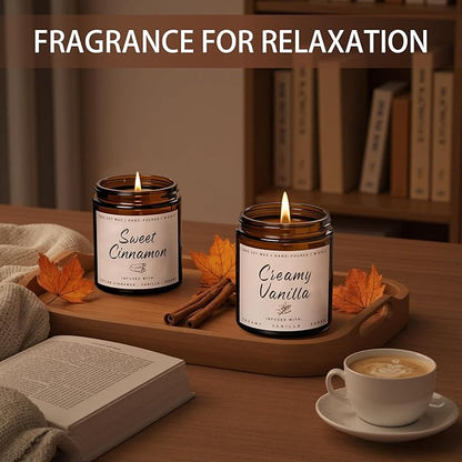 Auelife Fall Candle, Sweet Cinnamon Scented Candle, Fall Scents Soy Candles for Home Scented - Autumn Candles Gifts Set for Men and Women, Holiday, Thanksgiving, 7oz