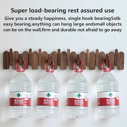 Wall Mounted Piano Key Hanger | Flip Style Hook | Entrance Wall Art Hook, Made of Oak Wood (3 Times Painted, 4 Times Polished) (Arc Walnut, 8Hooks)