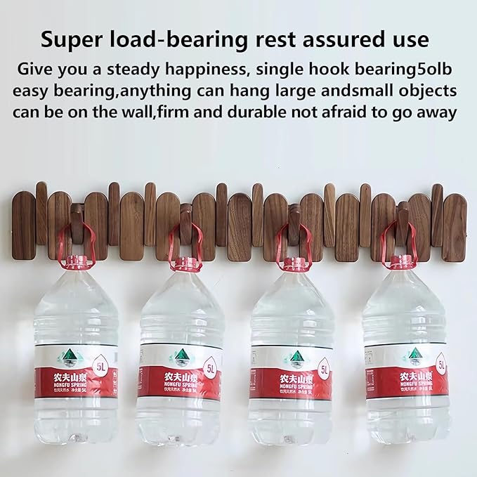 Wall Mounted Piano Key Hanger | Flip Style Hook | Entrance Wall Art Hook, Made of Oak Wood (3 Times Painted, 4 Times Polished) (Arc Walnut, 6Hooks)