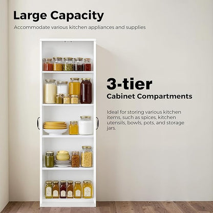 Storage Cabinet/Pantry cabinets, Soft White Finish, 71" Tall Wood Cupboard with 2 Door and 3 Adjustable Shelves for Kitchen, Dining Room, Living Room, Bathroom (Style 1)