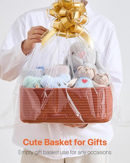KALLAX Small Woven Basket, 13.5 x 9.5 x 5 Inches, Storage Basket for Organizing, Cute Small Rope Shelf Closet Cube Storage Bins Baskets for Shelves, Dog Toy Gift Baskets Empty, 3 Pack Rust Red