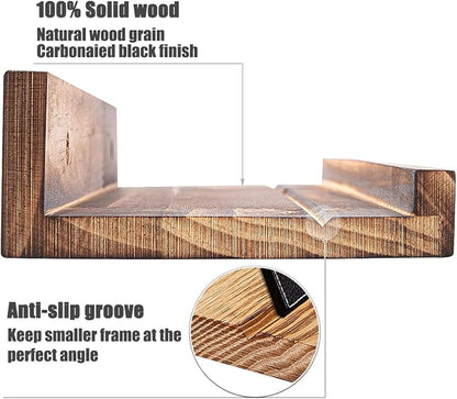 AZSKY Picture Ledge Shelf Wall Ledge Floating Shelves for Photo Frames Kids Book Shelves Wall Mounted Burnt Wall Display Shelf Wooden Frame Ledge 48 Inches Set of 3 Bathroom Organizer Shelves