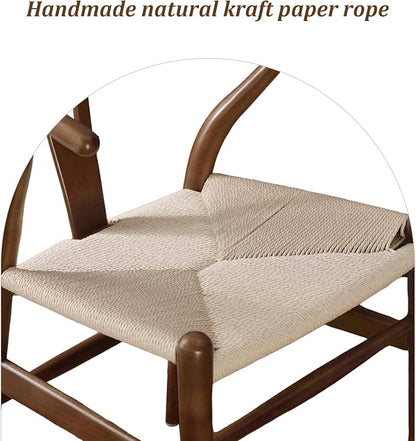 Wishbone Chair Natural Solid Wood Dining Chair/Hans Vegner Y Chair Rattan and Wood Accent Armrest Chairs (Ash Wood - Walnut 2 Chairs)