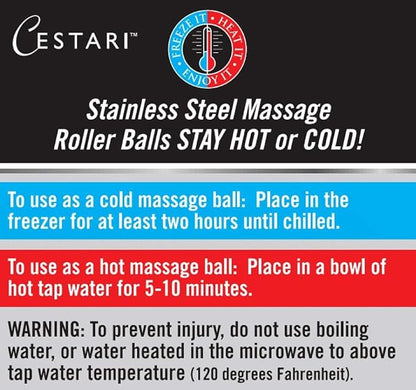 Massage Roller Ball - Stainless Steel Gel Balls for Heat + Ice Therapy - Back, Shoulder, Calf, Foot Massager with Heat or Cold - Myofascial Release - Deep Tissue Trigger Points - Hot Cold Roller..