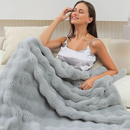UKELER Ultra Soft Throw Blanket Grey Fluffy Blankets & Throws Faux Fur Blanket for Couch, Bed, Sofa Cozy Plush Warm Thick Velvet Blanket for Women, Men 50''x60''