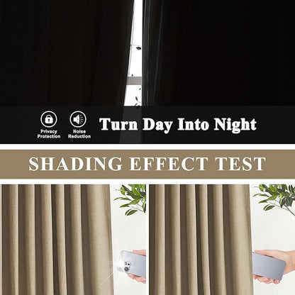 Vision Home Brown Pinch Pleated Full Blackout Curtains Linen Blended Room Darkening Window Curtains 72 inch for Living Room Bedroom Thermal Insulated Pinch Pleat Drapes with Hooks 2 Panel 40" Wx72 L