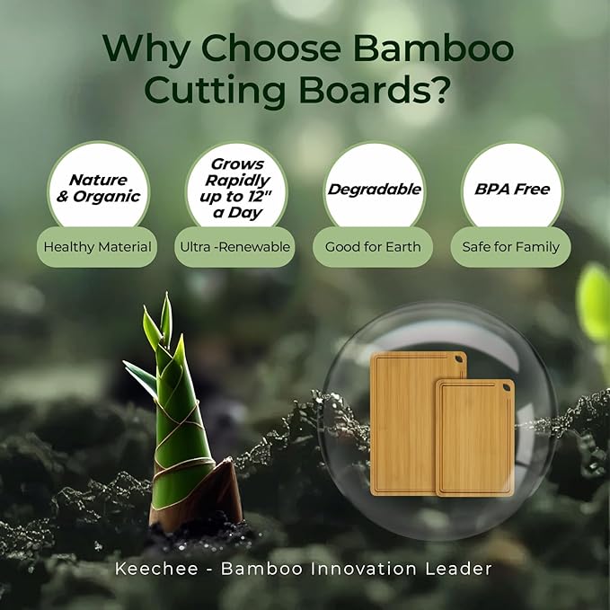Chopping Board 2-Pcs Natural Bamboo Cutting Board With Juice Channels & Knife-Friendly Finish For Versatile Kitchen Use, Ideal Charcuterie & Chopping Multi-Use