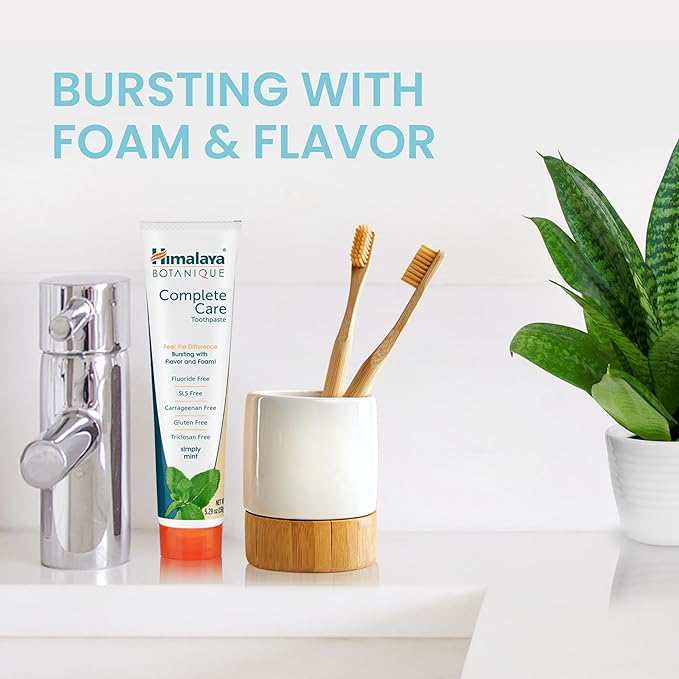 Himalaya Botanique Complete Care Toothpaste, Herbal, Mint Flavor, Fights Plaque, Freshens Breath, Fluoride Free, No Artificial Flavors, SLS Free, Cruelty Free, Foaming, 5.29 Oz, 2 Pack…