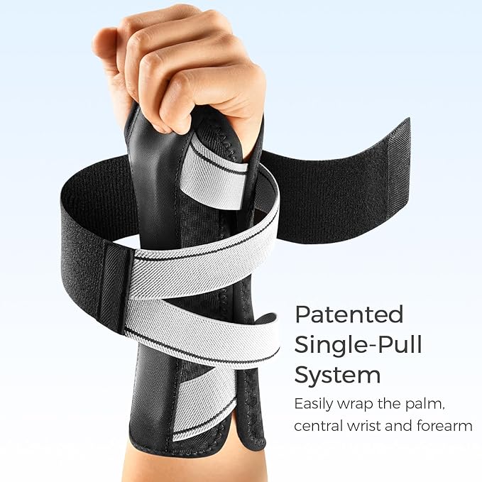 FREETOO Carpal Tunnel Wrist Brace Night Support Fit Right Hand for Work, Pain Relief Wrist Splint for Tendonitis, Arthritis, Sprain, Fit Women and Men, Wrist Immobilizer for Sleeping (S/M, Black/Grey)