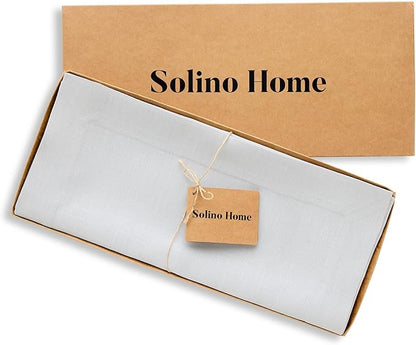 Solino Home Linen Table Runner 90 Inches Long - 100% Pure Linen Silver Cloud Dining Table Runner 14 x 90 Inch for Fall, Autumn, Thanksgiving - Fete