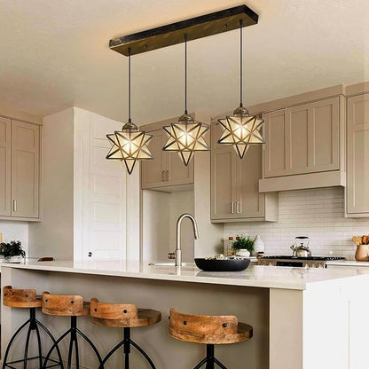 Glass Glam Chandelier 3 Lights Star Pendants Light Fixture for Dining Table Kitchen Island Modern Ceiling Hanging Lights Included LED Warm Light Bulbs Oiled Bronze