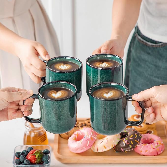 vancasso STARRY Coffee Mugs Set, 12 oz Ceramic Coffee Cups for Latte Hot Tea Cappuccino Cocoa Milk Stoneware Cups Set of 6, Dishwasher & Microwave Safe, Green