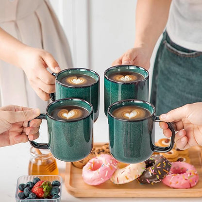 vancasso STARRY Coffee Mugs Set, 12 oz Ceramic Coffee Cups for Latte Hot Tea Cappuccino Cocoa Milk Stoneware Cups Set of 6, Dishwasher & Microwave Safe, Green