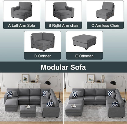 L Lengend Vansen Modular Sectional Sofa U Shaped Couch with Ottoman Modern Reversible Corner Sectional Couch for Living Room (Dark Grey, U Shaped Sofa-3)