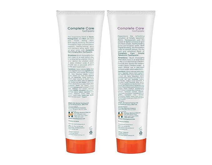 Himalaya Botanique Complete Care Toothpaste, Herbal, Variety Pack, Mint and Spearmint Flavor, Fights Plaque, Freshens Breath, Fluoride Free, No Artificial Flavors, SLS Free, Cruelty Free, 5.29 Oz
