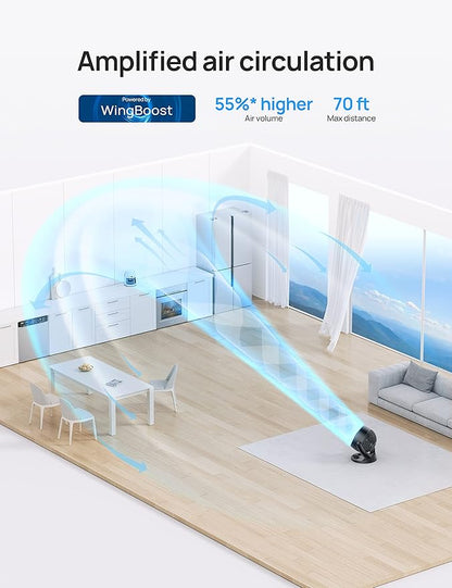 Dreo Smart Tower Fan WiFi Voice Control, Compatible with Alexa/Google & Fans for Home Bedroom, Table Air Circulator Fan for Whole Room, 12 Inch, Black