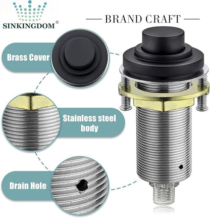SinkTop Air Switch Kit (Long Full Brass Button) for Garbage Disposal, Cordless Matte Black