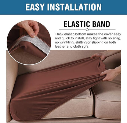 H.VERSAILTEX Velvet Stretch Couch Cushion Cover Plush Cushion Slipcover for Chair Loveseat Sofa Cushion Furniture Protector Seat Cushion Sofa Cover (2 Piece Large Sofa Cushion Covers, Burnt Brick)