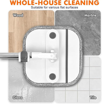 KZKR Spin Mop and Bucket Set with Self Separation Dirty and Clean Water System, Self Wringing 360° Rotating Square Mop Head for Home Floors Cleaning (2.0 Mop and Bucket Set (6 Pads) Ship by Amazon)
