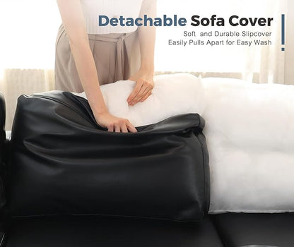 118.5" Faux Leather Modular Sectional Sofa, U Shaped Couch Set for Living Room, Large 8-Seater Comfy Cloud Couches with Storage Seat DIY Combination - Black
