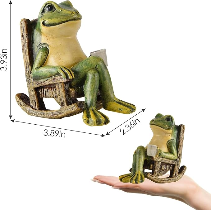 Miniature Frog Garden Statue Gifts Fall Halloween Decorations Fairy Garden Accessories Outdoor Lights Solar Garden Frog Decor Art Housewarming Gift for Patio,Yard,Lawn Ornament,3.89"x2.36"x3.93