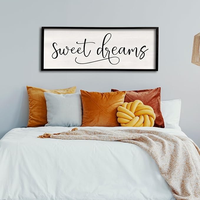 comurdyo Sweet Dreams Wall Decor Above Bed Sign 40" x 15" Master Bedroom Wooden Antique Framed Large Rustic Farmhouse Guest Room Beautiful Simple Hanging Plaque Over Bed Wall Art (Black)