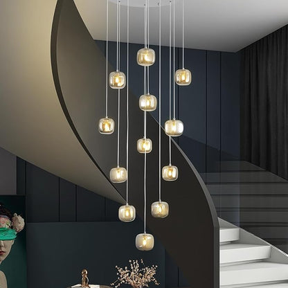 Flush Mount Chandelier,Crystal Pendant Light with 12 G9 LED Bulbs,Chandelier Hanging Flush Mount Lighting Fixtures for Spiral Staircase,Foyer,Entryway,Living Room(12 Lights,3000K)