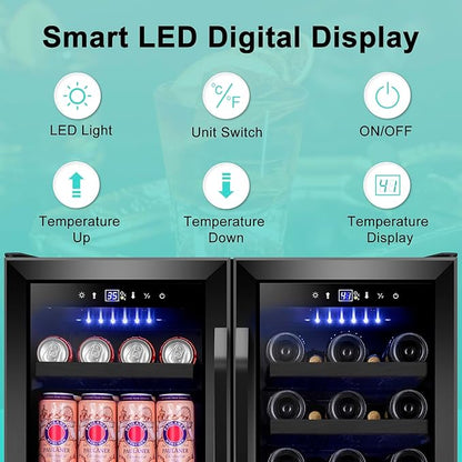 30'' Wine and Beverage Refrigerator, Upgrade Dual Zone Wine Cooler, 30 Inch Wine beverage Fridge Built in or Freestanding Under Counter Large Capacity Glass Door Advanced Cooling System,Black