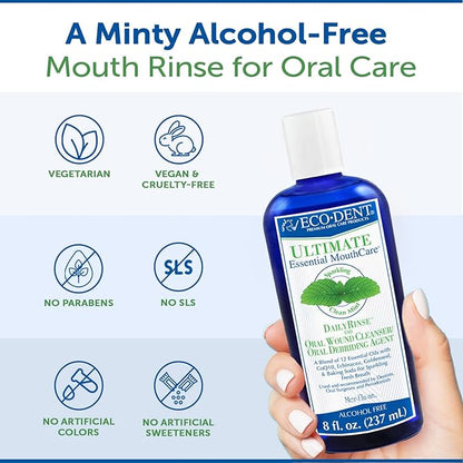 Eco-Dent Alcohol-Free Mouthwash, Mint - Ultimate Essential MouthCare, Oral Care Mouth Wash for Adults, Baking Soda Mouth Rinse with Essential Oils + DailyRinse Single-Use Pack, Mint
