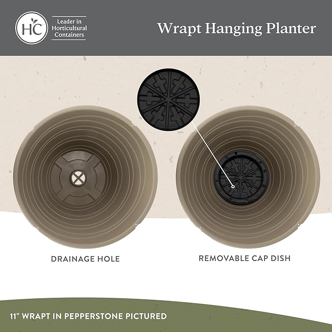 The HC Companies Wrapt Hanging Planters - Lightweight Plant Pot Hanger for Hanging Plants, Vegetables & Herbs - Outdoor & Indoor Hanging Basket for Plants (13" White, Pack of 2)
