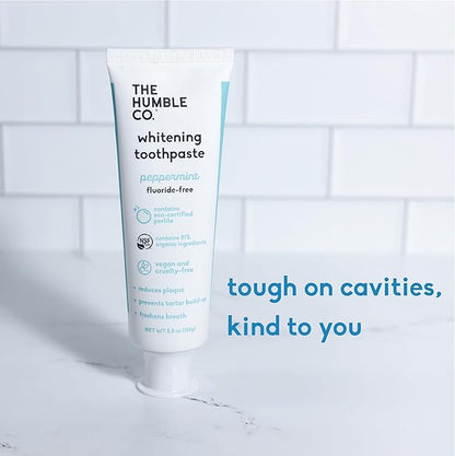 The Humble Co. Natural Whitening Toothpaste - Peppermint, Fluoride Free, Fresh Breath, Plaque Removal, Vegan & Cruelty Free, Non-Toxic SLS Free (5.5 oz, 2pk)