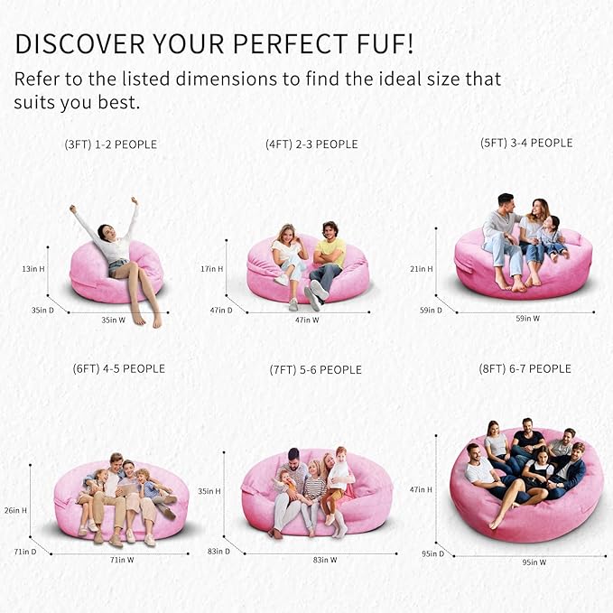 Bean Bag Chair for Adults 4FT,Soft Removable Cover for Teens/Girls Bedroom,Fluffy Giant Round Floor Beanbag Lounger Chairs (No Filler,Pink)