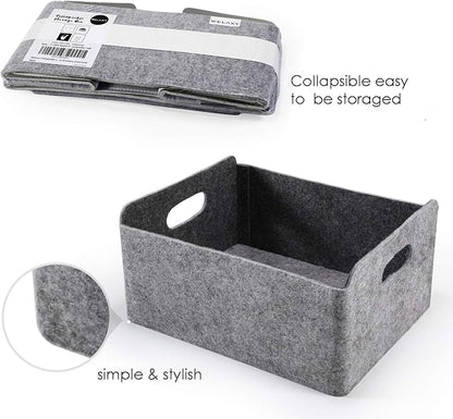Welaxy Storage Baskets Collapsible Felt Storage bin Foldable Shelf Drawers Organizers for Kids Pet Toys magazine Books Clothes Closet Cabinet decluttering (Charcoal)