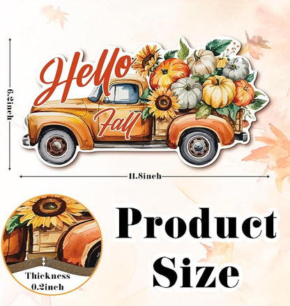 Hello Fall Wood Hanging Truck Decoration, Autumn Wooden Signs, Rustic Thanksgiving Decoration, Home Interior And Exterior Decor, Autumn Harvest Thanksgiving Home Decor