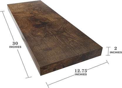 Large Floating Shelves for Wall Set of 1 Wooden Wall Shelves V Room Decor Long Shelf with Invisible Wall Mount Bracket for Bedroom Kitchen Living Room Rustic Brown
