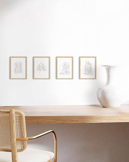 HAUS AND HUES Natural Wood Frames 5x7 Set of 4 - Bulk Photo Frames with Beige Oak Finish
