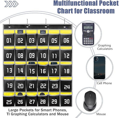 Loghot Classroom Accessories Closet Pocket Chart for Cell Phones Holder Wall Door Hanging Organizer (30 Pockets Black)