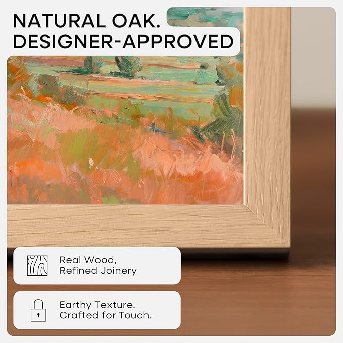 Homeforia 11x11 Picture Frame Wood, High-End Natural Oak 11 x 11 Thin Square Poster Frames with Mat 9 by 9 inch Photo, 11by11 Light Wooden Frame Matted to 9x9 Print, Tempered Glass, Wall Kit, Set of 1