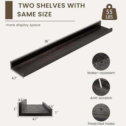 Floating Shelves for Wall, Picture Ledge Shelf 36 Inch Solid Wood Set of 2, Rustic Wall Shelves with Lip, Kids Bookshelf, Photo & Picture Live Edge Floating Shelves for Bedroom, Living Room, Kitchen